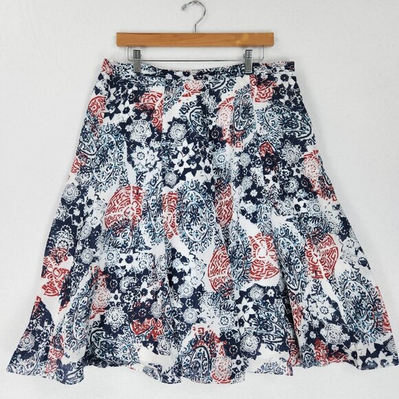 Chicos Skirt Womens 3 Blue White XL A Line Knee Length Flowy Cotton Printed - Picture 1 of 10